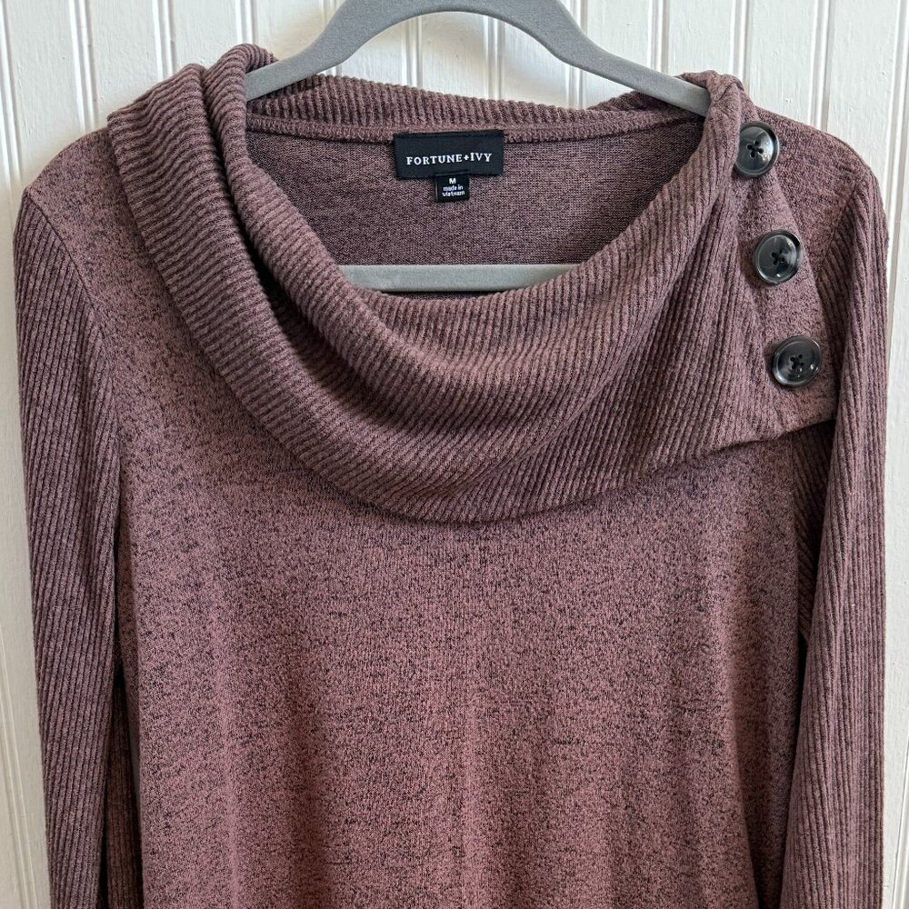 Fortune & Ivy Shawl-Collar Sweater with Buttons Medium